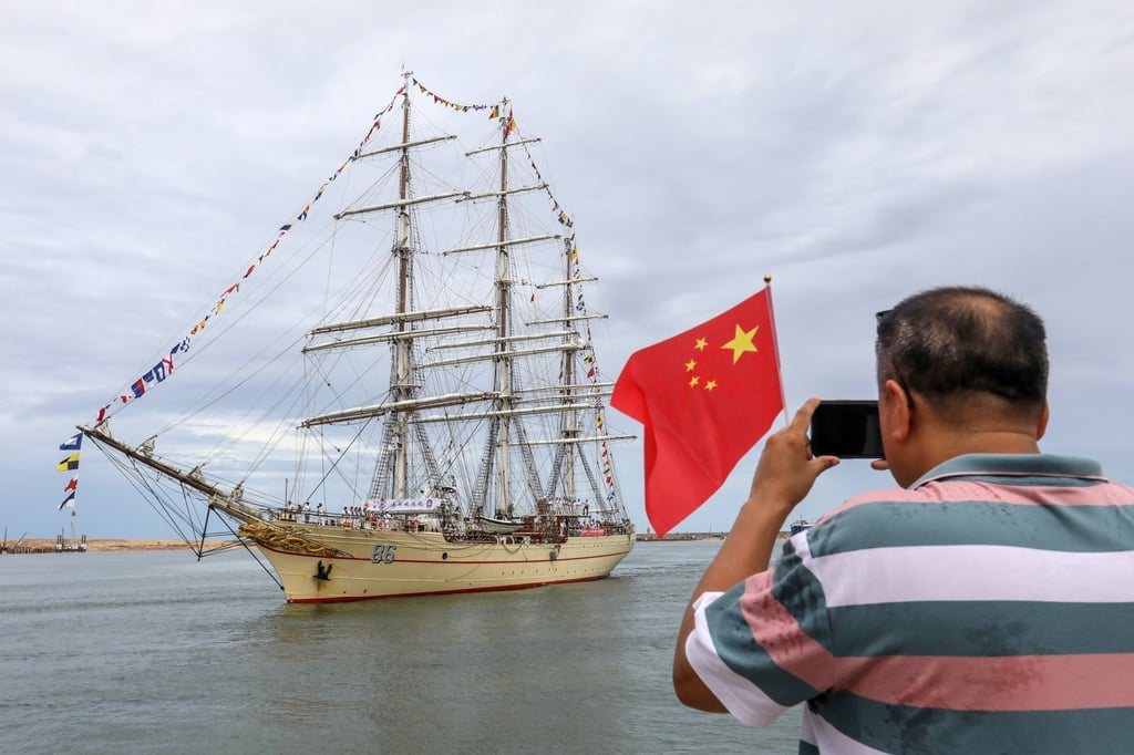 The Chinese navy’s sailing training ship Po Lang seen berthed at the port in Colombo, Sri Lanka, on Tuesday. Photo: EPA-EFE