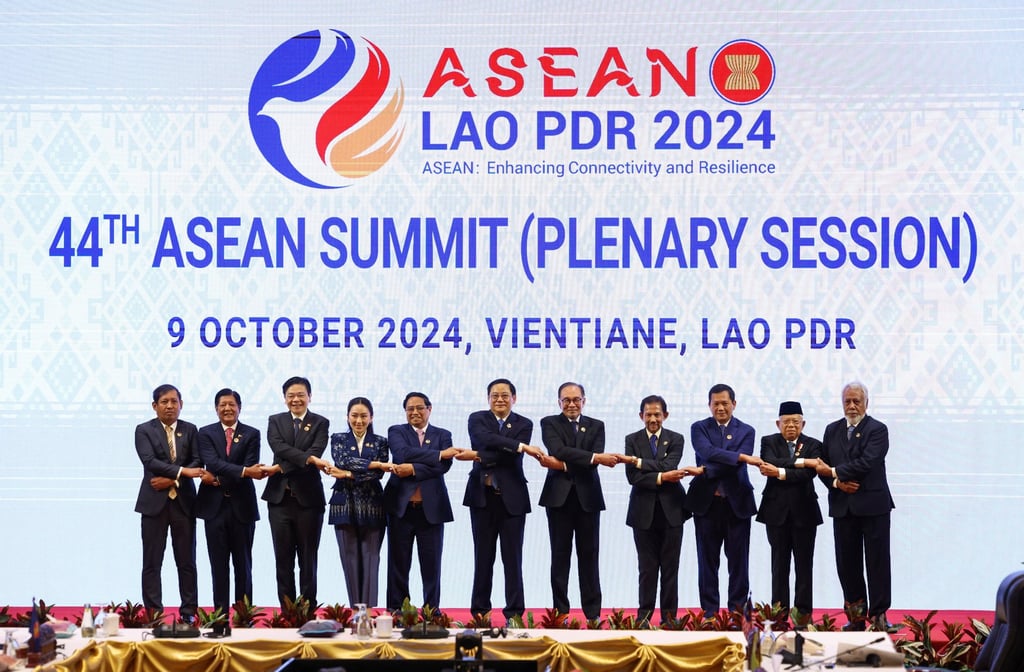 Asean leaders stand for a group photo during the plenary session of the 44th Asean Summit in Vientiane, Laos, on Wednesday. Photo: Reuters Asean leaders stand for a group photo during the plenary session of the 44th Asean Summit in Vientiane, Laos, on Wednesday. Photo: Reuters
