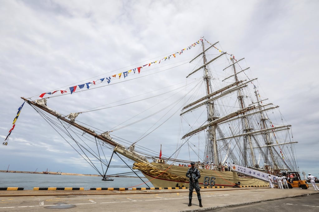 A Sri Lankan soldier stands guard by the Po Lang at the port in Colombo. Photo: EPA-EFE