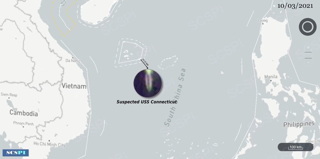 The USS Connecticut was spotted near the Paracel Islands a day after the collision. Photo: SCSPI
