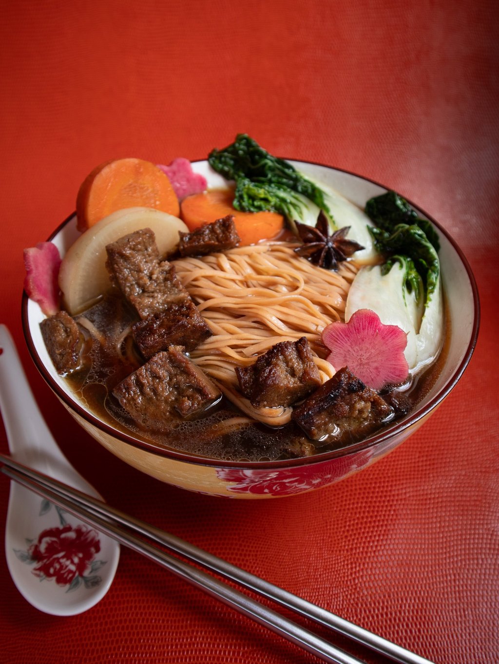 Wong’s beef brisket noodles are made from jackfruit. Photo: Christine Wong