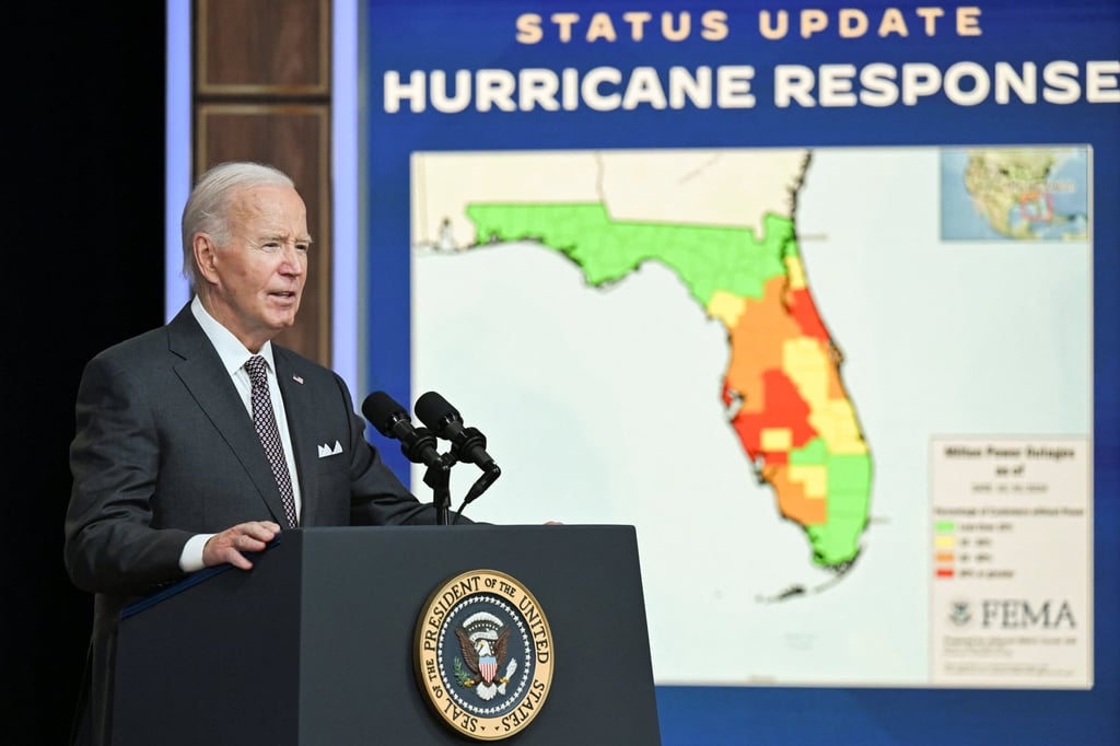 US President Joe Biden discussing the initial impacts of Hurricane Milton, as well as the federal government’s support to state and local officials, in Washington on Thursday. Photo: Reuters