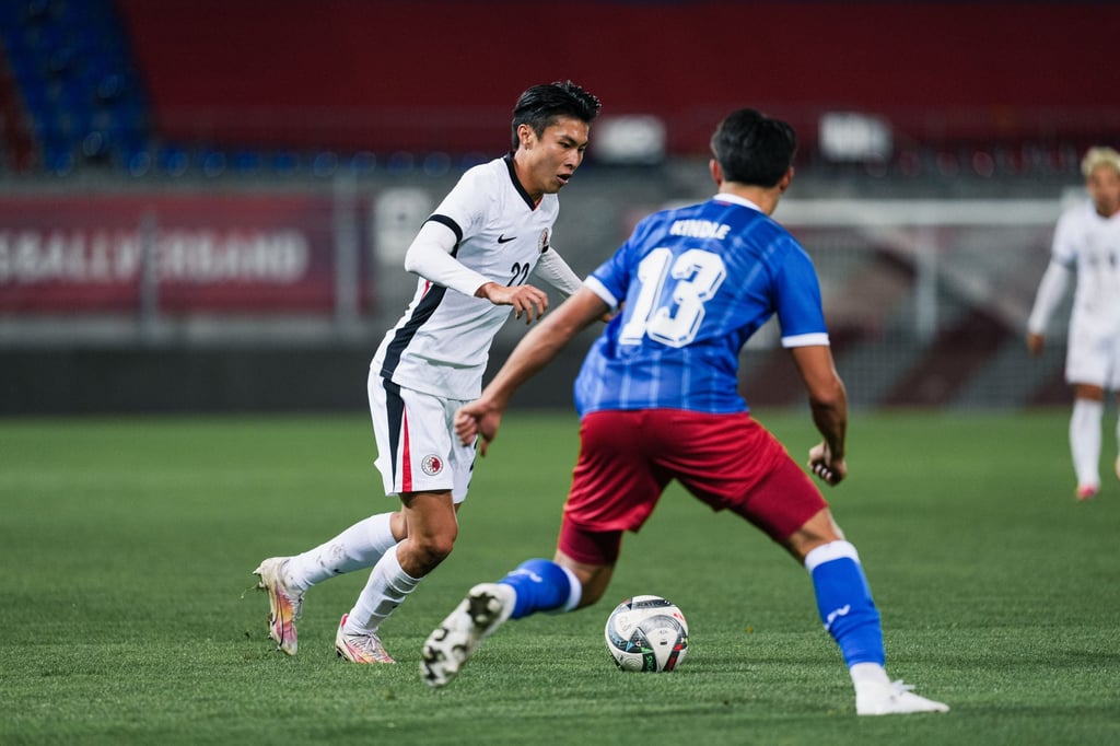 Hong Kong’s Poon Pui-hin (left) in action against Liechtenstein. Photo: HKFA