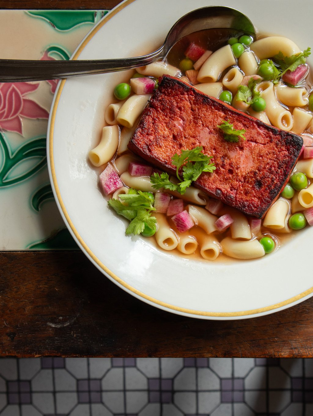 One of Wong’s most arduous inventions is her take on Spam, which is actually tofu marinated in beetroot. Photo: Christine Wong