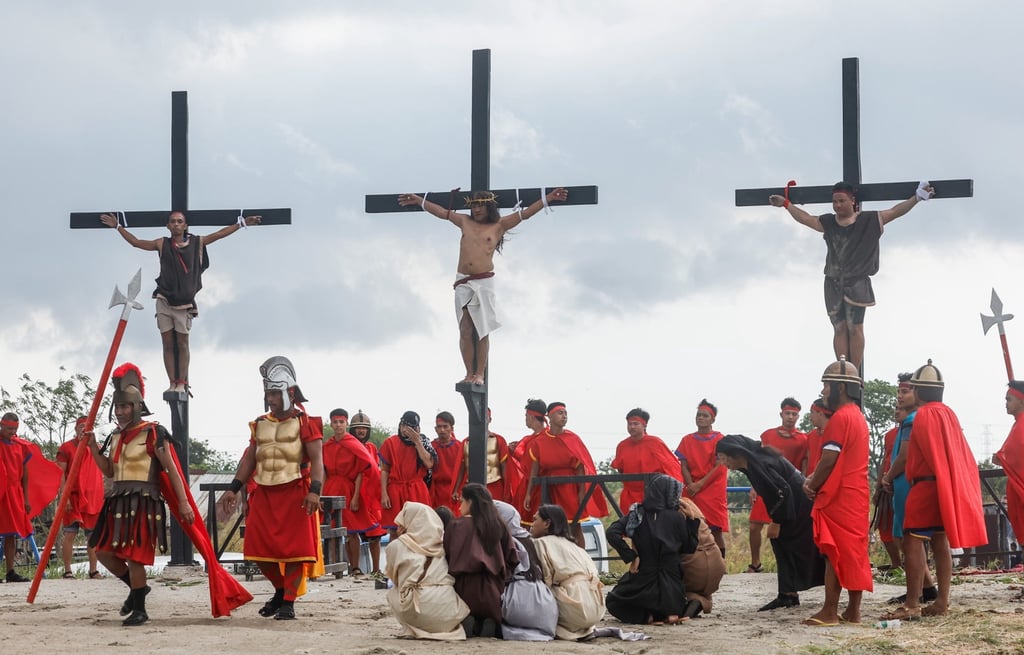 A re-enactment of the crucifixion of Jesus Christ is held in San Fernando City, the Philippines, to mark Good Friday in March. Photo: EPA-EFE A re-enactment of the crucifixion of Jesus Christ is held in San Fernando City, the Philippines, to mark Good Friday in March. Photo: EPA-EFE
