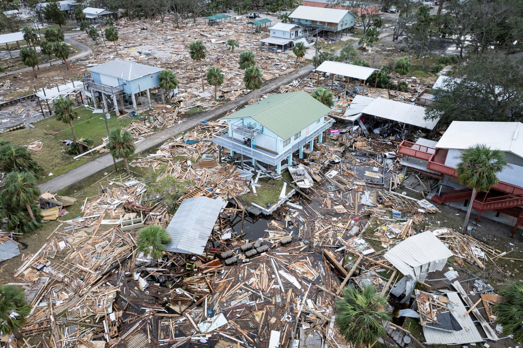 A flooded and damaged area following Hurricane Helene in Horseshoe Beach, Florida. Photo: Reuters A flooded and damaged area following Hurricane Helene in Horseshoe Beach, Florida. Photo: Reuters