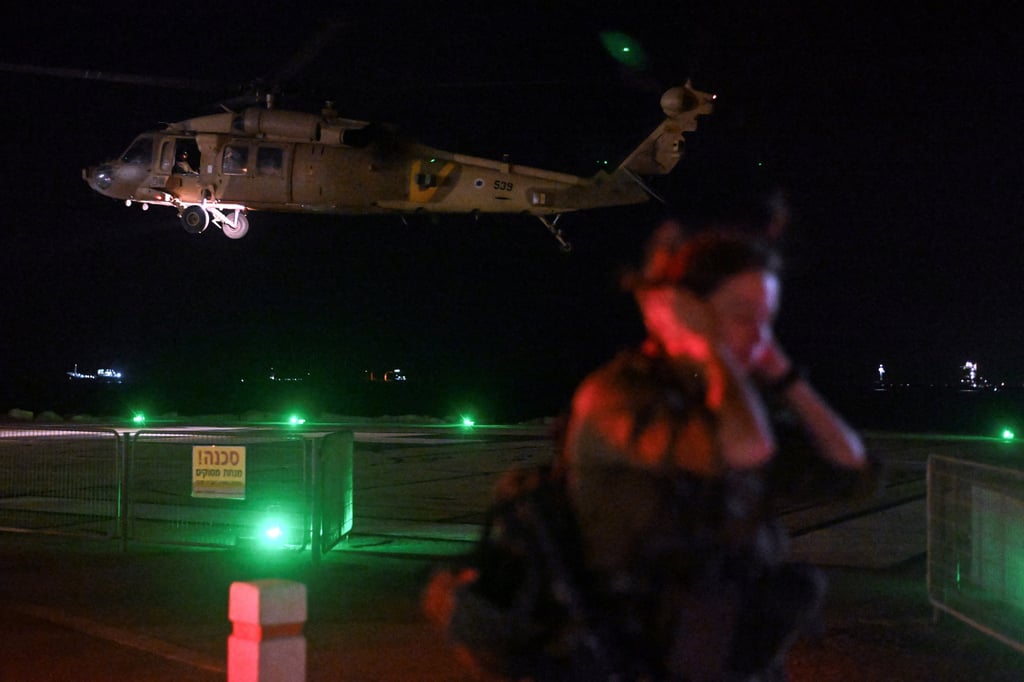 A military helicopter takes off after it dropped off patients that were injured in a drone attack from Lebanon. Photo: Reuters A military helicopter takes off after it dropped off patients that were injured in a drone attack from Lebanon. Photo: Reuters