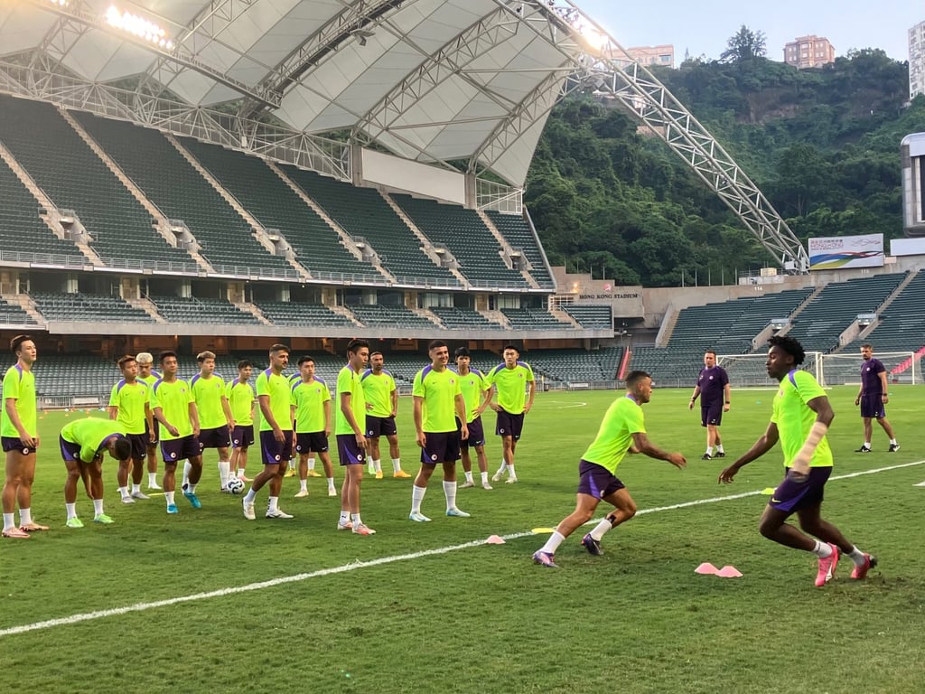 The players train at Hong Kong Stadium on the eve of Tuesday’s match. Photo: Paul McNamara