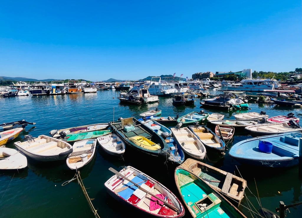 Boats line Sai Kung’s waterfront promenade. Photo: Kylie Knott Boats line Sai Kung’s waterfront promenade. Photo: Kylie Knott