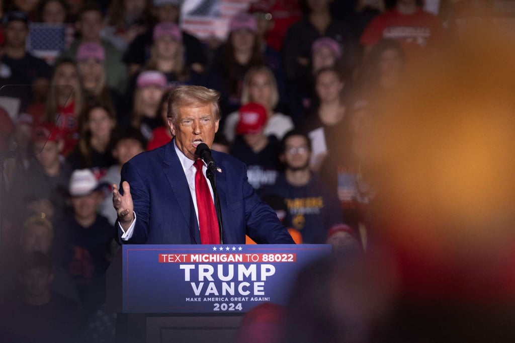Republican presidential nominee Donald Trump at a rally in Saginaw, Michigan, on October 3. Photo: Getty Images/AFP