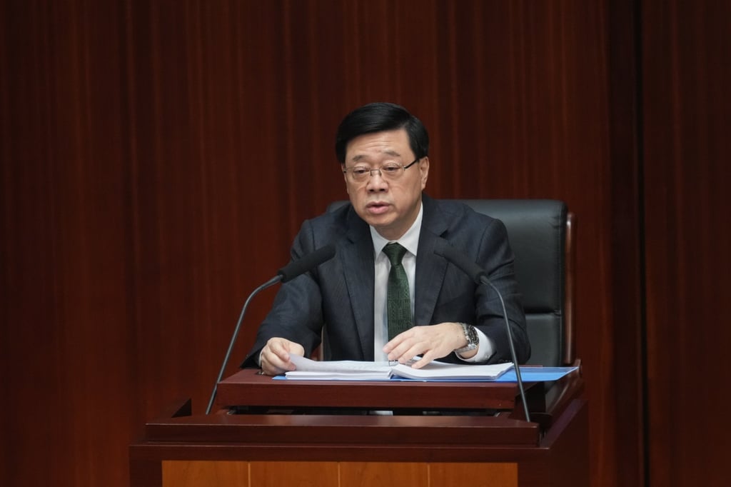 Hong Kong’s Chief Executive John Lee Ka-chiu delivered his third Policy Address at the Legco Chamber of the city’s legislature in Admiralty on October 16, 2024. Photo: Sam Tsang.