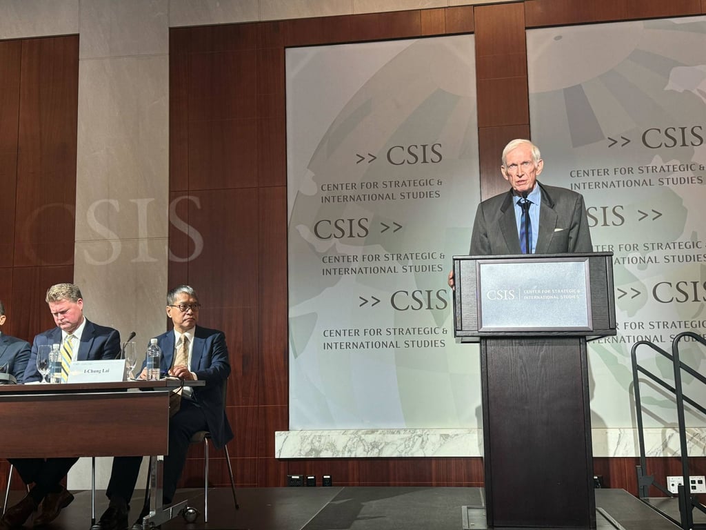 James Moriarty, former chairman of the American Institute in Taiwan, addresses attendees at the event hosted by the Centre for Strategic and International Studies in Washington on Tuesday. Photo: SCMP James Moriarty, former chairman of the American Institute in Taiwan, addresses attendees at the event hosted by the Centre for Strategic and International Studies in Washington on Tuesday. Photo: SCMP