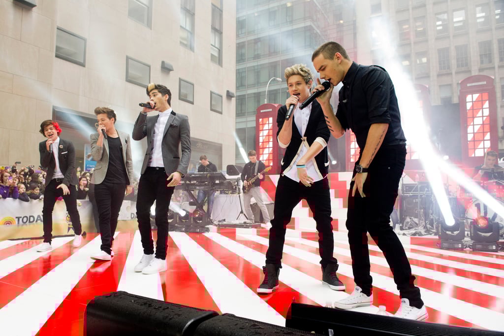 One Direction members (from left) Harry Styles, Louis Tomlinson, Zayn Malik, Niall Horan and Liam Payne perform in New York in November 2012. Photo: AP
