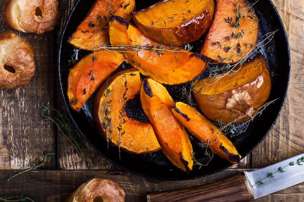 Baked pumpkin with thyme viewed from above. Photo: Getty Images Baked pumpkin with thyme viewed from above. Photo: Getty Images