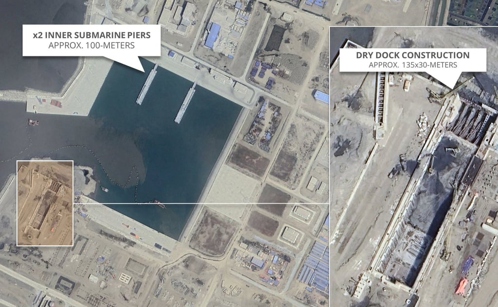 A satellite image shows the submarine piers and a dry dock being constructed in Bangladesh earlier this year. Photo: X / DamienSymon