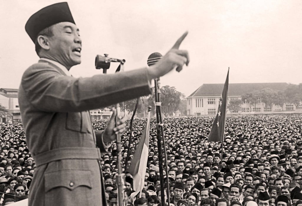 Sukarno, Indonesia’s first president. Prabowo evoked his memory when discussing his ambitious 8 per cent growth target. Photo: AFP Sukarno, Indonesia’s first president. Prabowo evoked his memory when discussing his ambitious 8 per cent growth target. Photo: AFP
