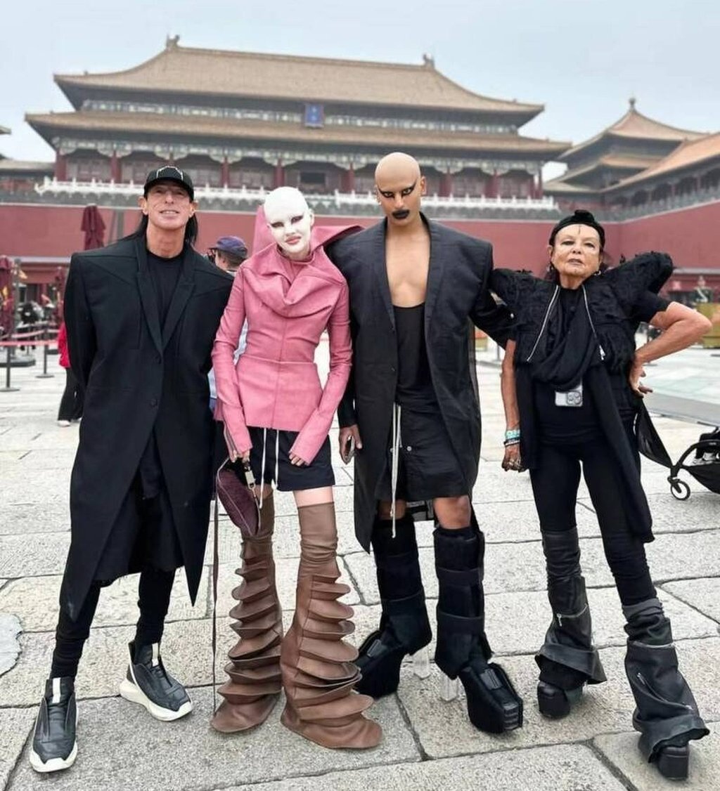 Rick Owens (left), Fecal Matter founders Hannah Rose Dalton and Steven Raj Bhaskaran, along with Michele Lamy were turned away from the Forbidden City. Photo: Instagram/Matières Fécales Rick Owens (left), Fecal Matter founders Hannah Rose Dalton and Steven Raj Bhaskaran, along with Michele Lamy were turned away from the Forbidden City. Photo: Instagram/Matières Fécales