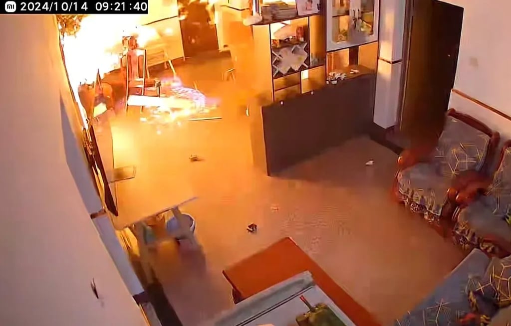 A viral online video shows the family’s blazing flat just seconds after the gas blast. Photo: Weixin A viral online video shows the family’s blazing flat just seconds after the gas blast. Photo: Weixin