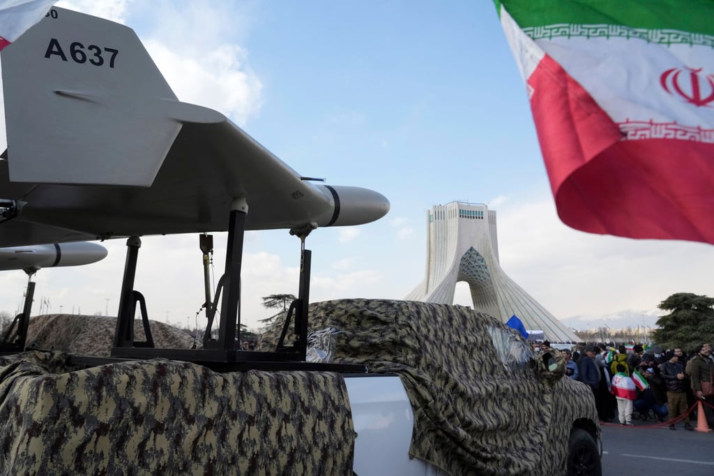 An Iranian domestically built drone is displayed during the annual rally commemorating Iran’s 1979 Islamic Revolution in Tehran on February 11, 2023. Iran’s drone-development programme has raised concerns in Washington. Photo: AP An Iranian domestically built drone is displayed during the annual rally commemorating Iran’s 1979 Islamic Revolution in Tehran on February 11, 2023. Iran’s drone-development programme has raised concerns in Washington. Photo: AP