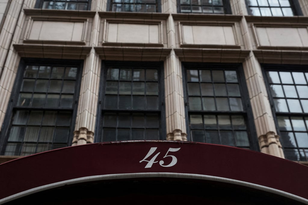 The number 45 marks the address to former New York mayor Rudy Giuliani outside his apartment in Manhattan in August 2023. Photo: Reuters
