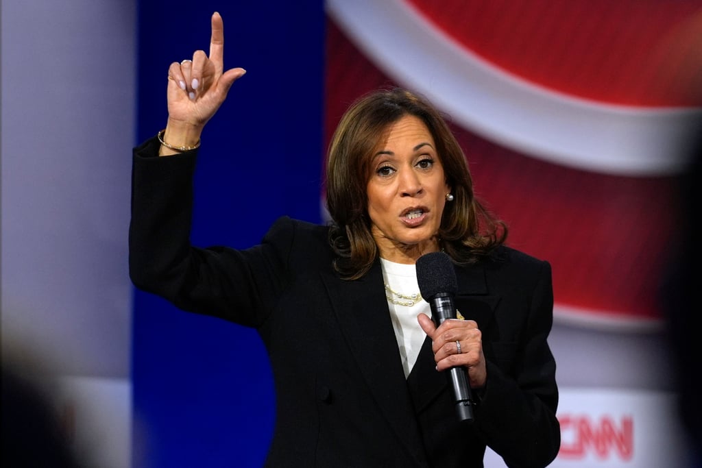 US Vice-President Kamala Harris during the CNN town hall in Aston, Pennsylvania. Photo: AP