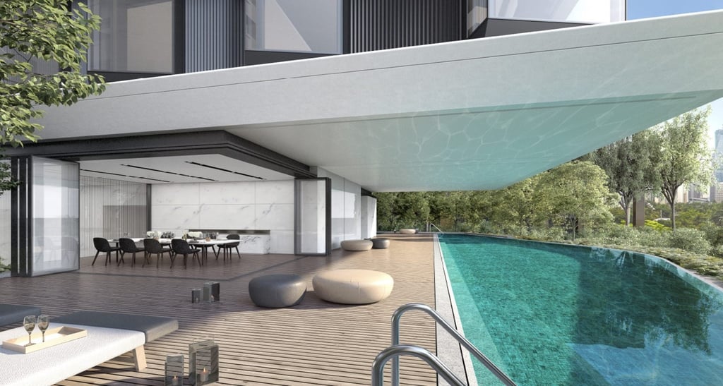 The development incorporates upscale amenities, including a pool deck. The development incorporates upscale amenities, including a pool deck.