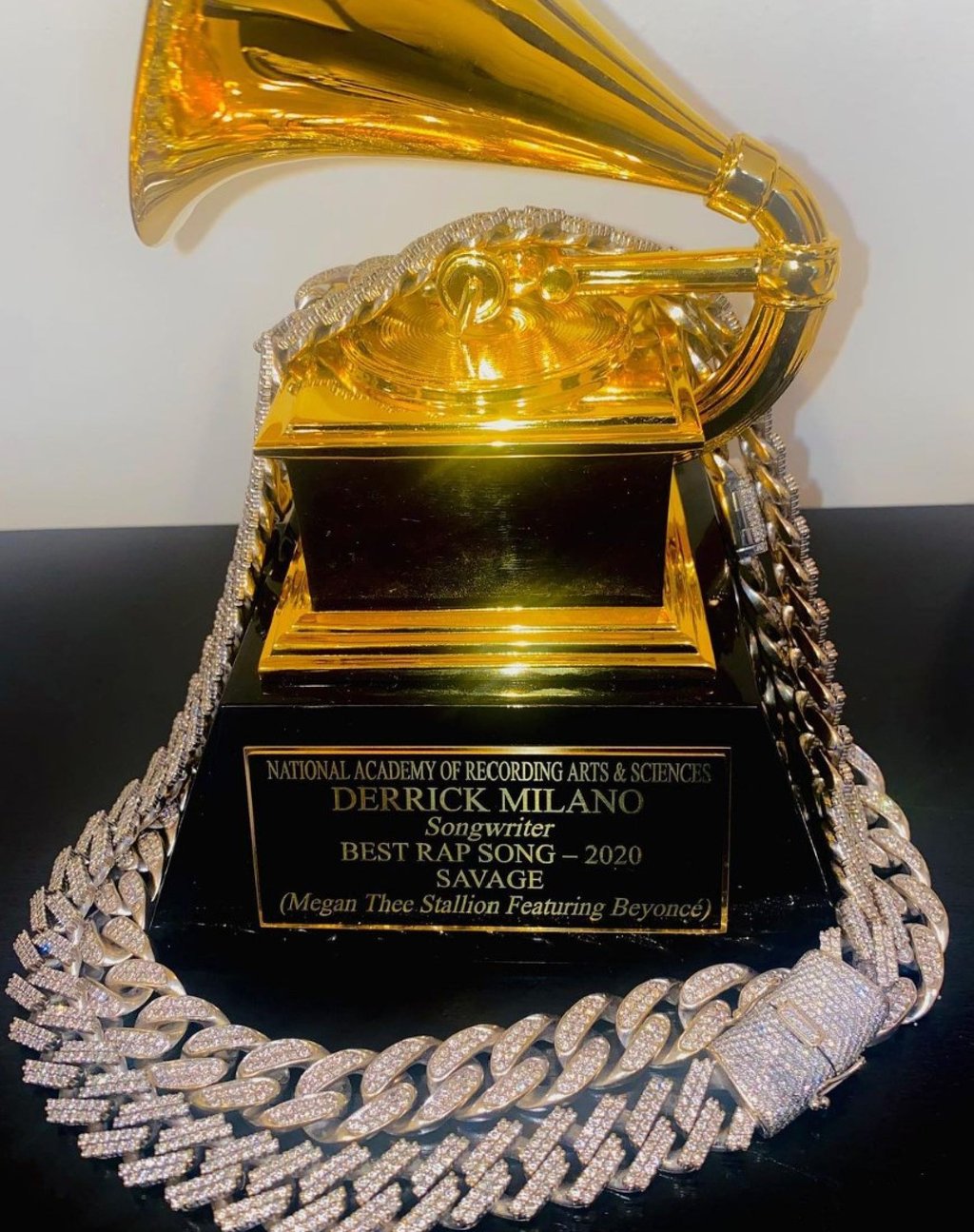 Derrick Milano won his first Grammy in May 2021 for a Megan Thee Stallion song featuring Beyoncé. Photo: @derrickmilano/Instagram