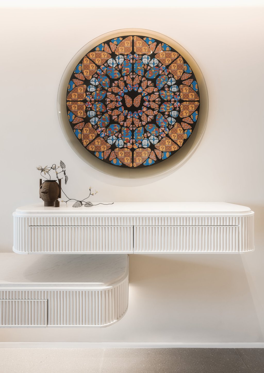 Wall-mounted drawers at the entrance create additional space for storage. Photo: Ken Wong and Wesley Liu