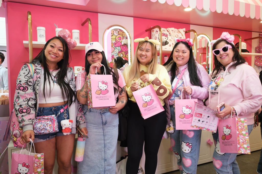 Hello Kitty fans at the Hello Kitty Cafe Vancouver after purchasing merchandise. Photo: Hello Kitty Cafe Vancouver Hello Kitty fans at the Hello Kitty Cafe Vancouver after purchasing merchandise. Photo: Hello Kitty Cafe Vancouver
