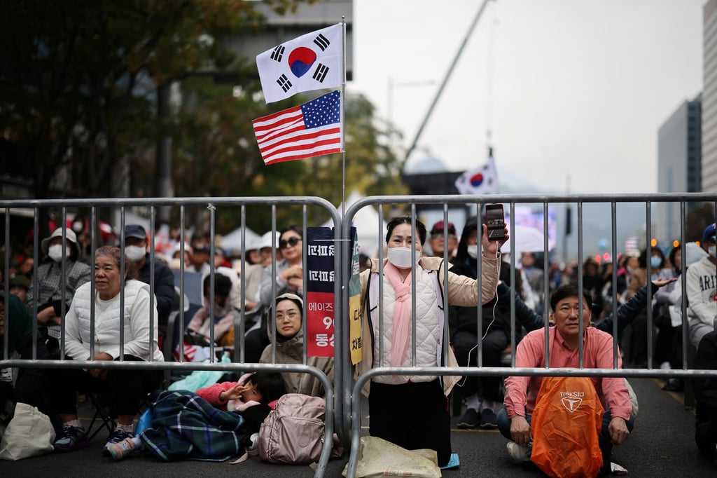 South Korean Christians attend a massive worship service in protest of anti-discrimination legislation and same-sex relationships, in central Seoul, South Korea, on Sunday. Photo: Reuters South Korean Christians attend a massive worship service in protest of anti-discrimination legislation and same-sex relationships, in central Seoul, South Korea, on Sunday. Photo: Reuters