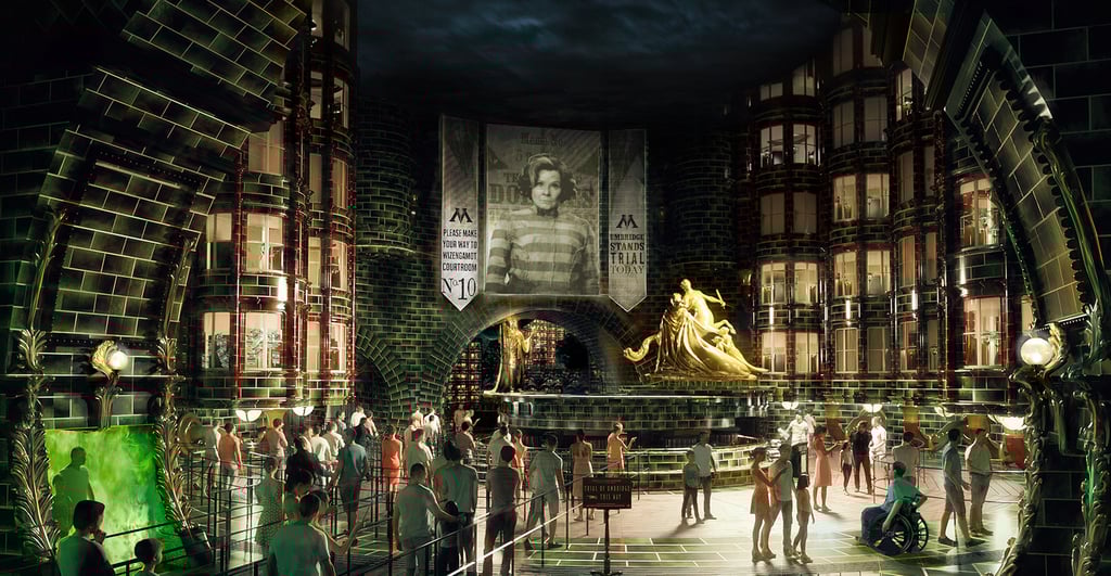 An artist’s rendering of the Battle at the Ministry motion simulator ride in Epic Universe’s The Wizarding World of Harry Potter Ministry of Magic. Photo: Universal Orlando/TNS