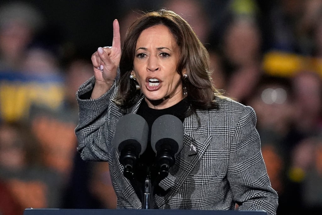 US Vice-President Kamala Harris at a campaign rally in Ann Arbor, Michigan. Photo: AP US Vice-President Kamala Harris at a campaign rally in Ann Arbor, Michigan. Photo: AP