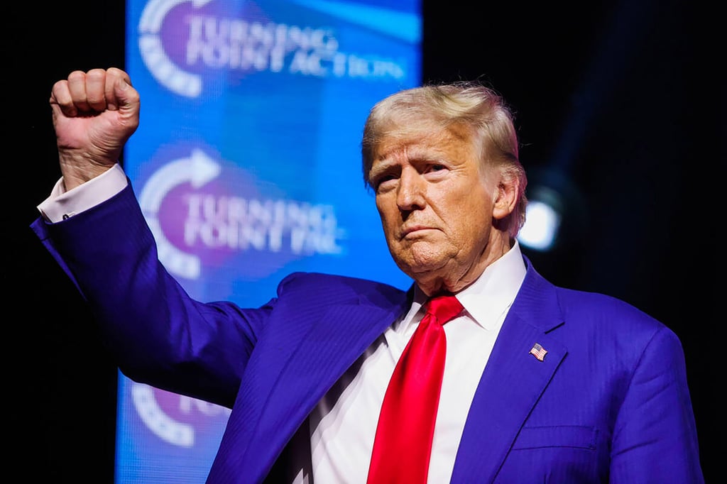 Trump speaks during Turning Point’s United for Change rally at the Thomas & Mack Centre in Las Vegas, Nevada on Thursday. Photo: Las Vegas Review-Journal / TNS