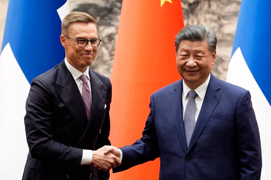 Presidents Xi Jinping and Alexander Stubb during a signing ceremony in Beijing on Tuesday. Stubb is the first Finnish leader to visit China in five years. Photo: EPA-EFE Presidents Xi Jinping and Alexander Stubb during a signing ceremony in Beijing on Tuesday. Stubb is the first Finnish leader to visit China in five years. Photo: EPA-EFE