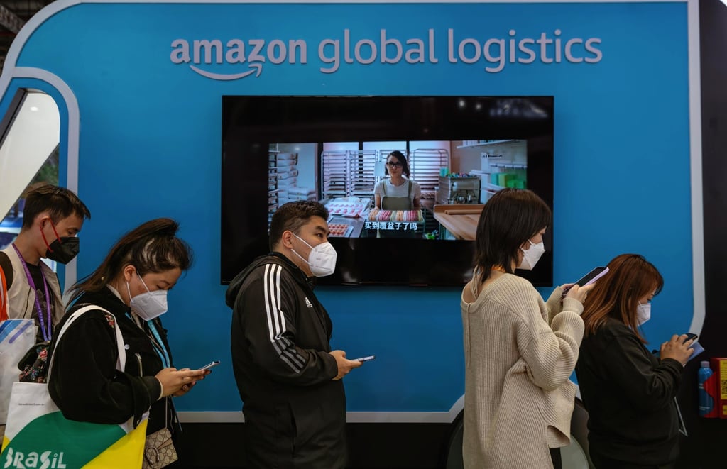 Amazon’s booth at an import expo in Shanghai. Photo: EPA-EFE Amazon’s booth at an import expo in Shanghai. Photo: EPA-EFE