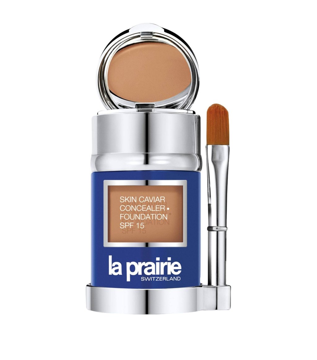 La Prairie Skin Caviar Concealer Foundation has SPF 15, but probably wouldn’t be enough to protect the skin on its own