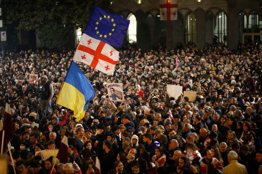 Supporters of opposition parties take part in a protest in Tbilisi, Georgia on October 28. Photo: EPA-EFE