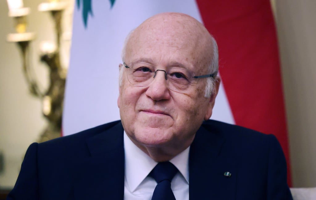 Lebanese Prime Minister Najib Mikati visits 10 Downing Street in London on Monday. Photo: EPA-EFE