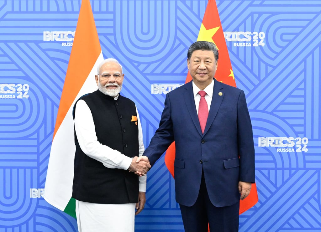 Chinese President Xi Jinping shakes hands with Indian Prime Minister Narendra Modi on the sidelines of the 16th Brics summit in Kazan, Russia, on October 23. Photo: Xinhua Chinese President Xi Jinping shakes hands with Indian Prime Minister Narendra Modi on the sidelines of the 16th Brics summit in Kazan, Russia, on October 23. Photo: Xinhua