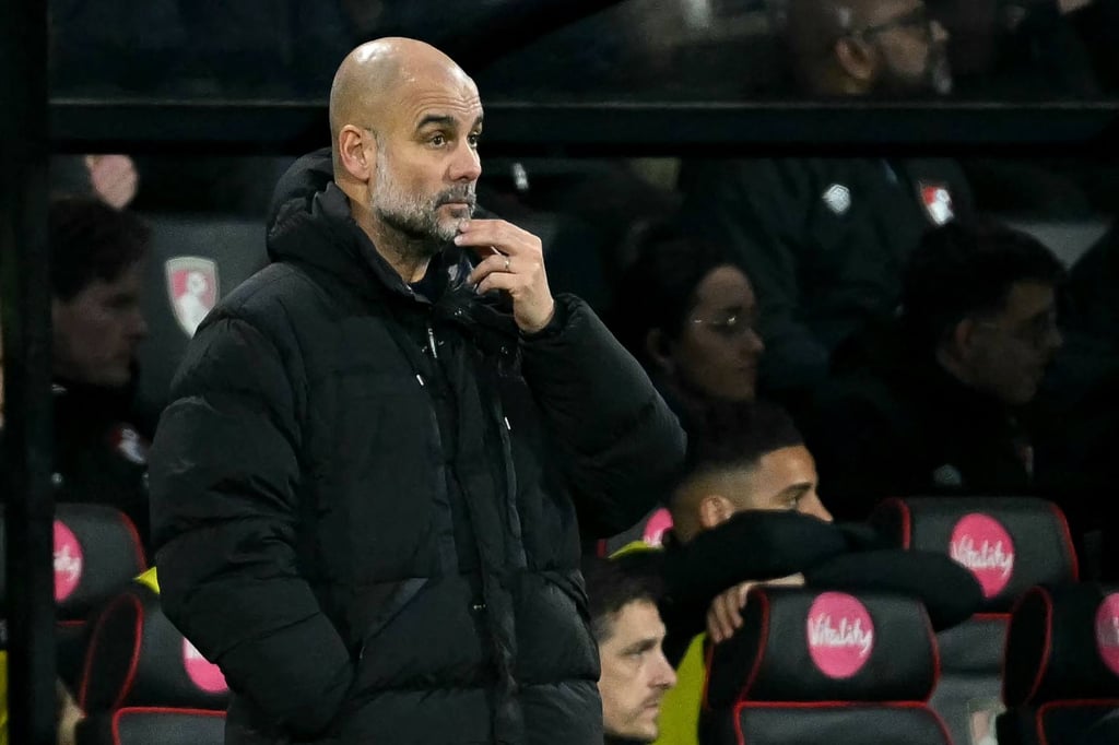 Manchester City boss Pep Guardiola looks on as his side suffered a shock defeat against Bournemouth. Photo: AFP