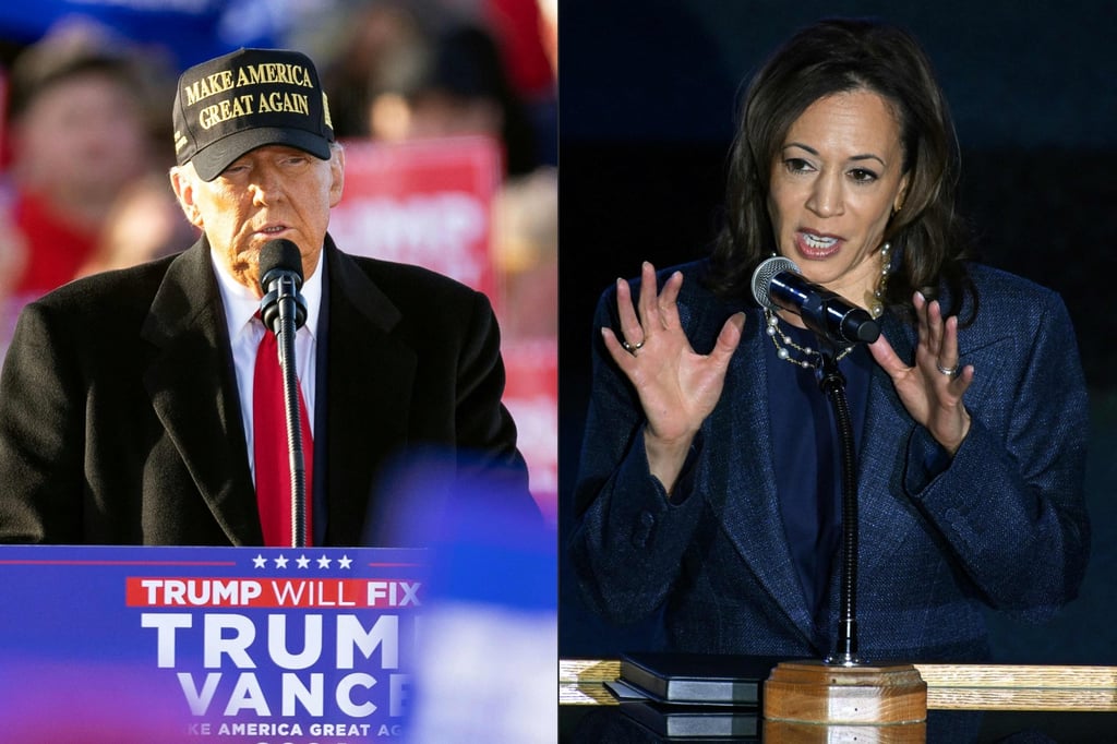 Donald Trump and Kamala Harris campaigning on Sunday. Photo: AFP