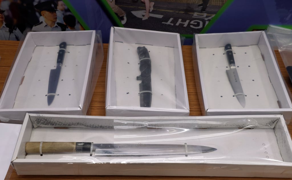 Knives seized during the arrest. Photo: Jelly Tse Knives seized during the arrest. Photo: Jelly Tse