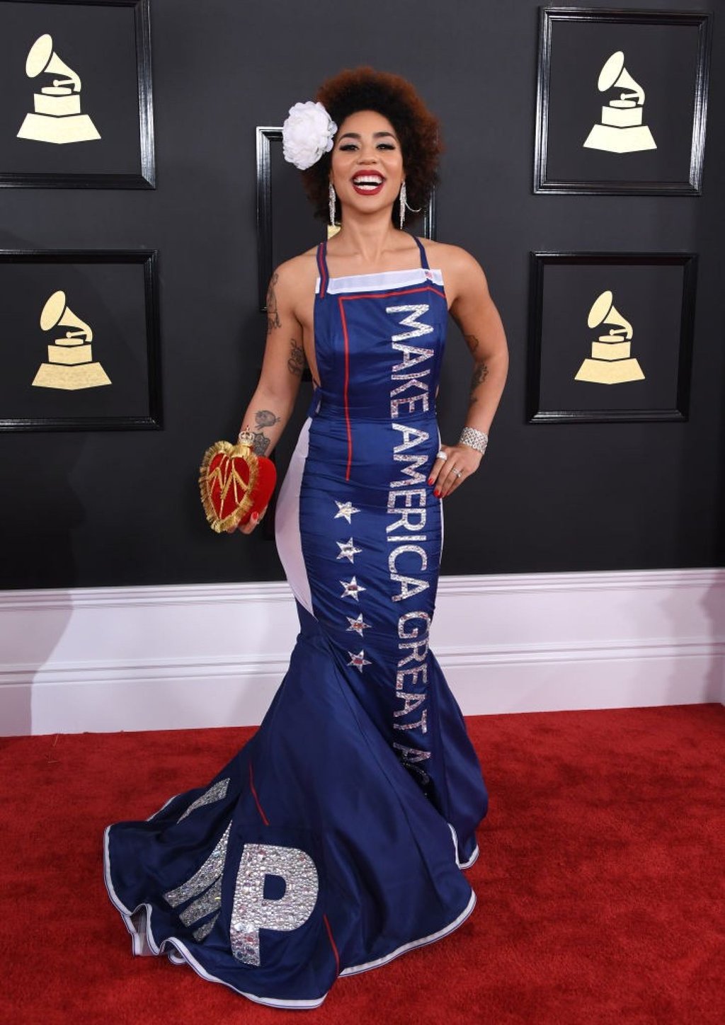 Joy Villa arrives for the 59th Grammy Awards in Los Angeles, in February 2017, wearing Andre Soriano’s design. Photo: AFP Joy Villa arrives for the 59th Grammy Awards in Los Angeles, in February 2017, wearing Andre Soriano’s design. Photo: AFP