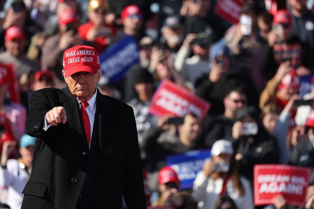 Republican presidential candidate and former US president Donald Trump speaking during a campaign rally at Lancaster Airport in Lititz, Pennsylvania on Sunday. Photo: Getty Images via AFP