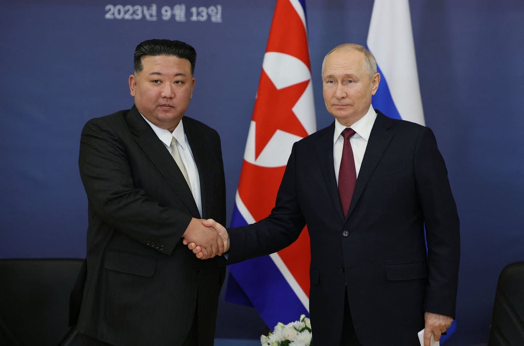 Russian President Vladimir Putin, right, and North Korea’s leader Kim Jong-un. Photo: Pool / AFP / Getty Images / TNS