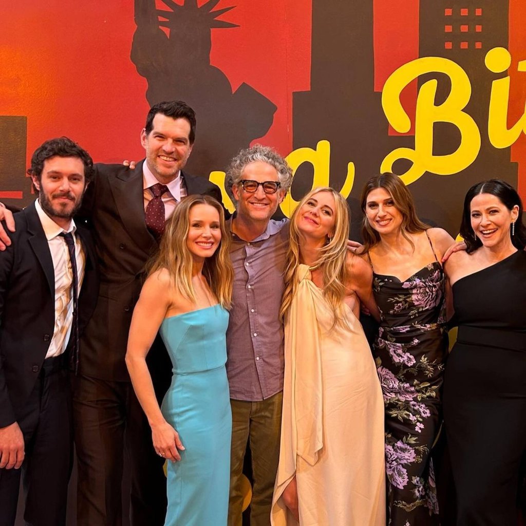 Justine Lupe with Kristen Bell, Adam Brody, and other members of the cast of Nobody Wants This. Photo: @mejustinelupe/Instagram