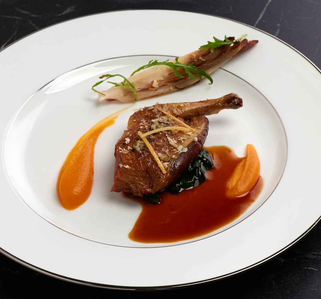 Hideaki Sato’s grilled pigeon with sesame oil and truffle at La Table des Chefs in Reims, France. Photo: Eric Vanden Hideaki Sato’s grilled pigeon with sesame oil and truffle at La Table des Chefs in Reims, France. Photo: Eric Vanden