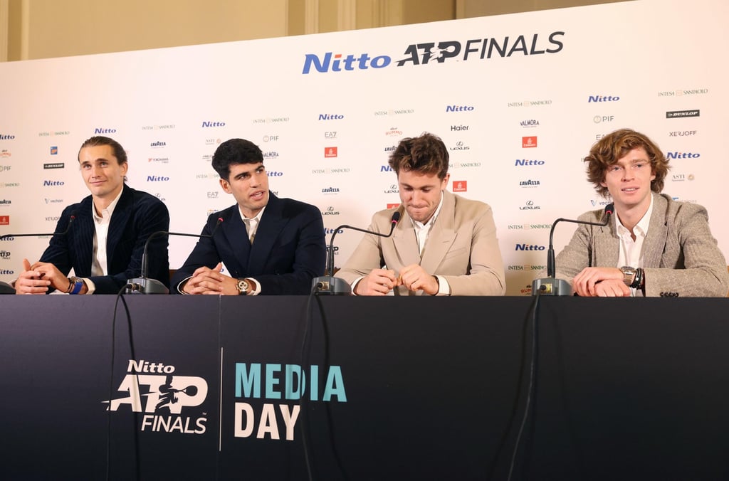 The other group has (from left) Alexander Zverev, Carlos Alcaraz, Casper Ruud and Andrej Rublev. Photo: EPA-EFE