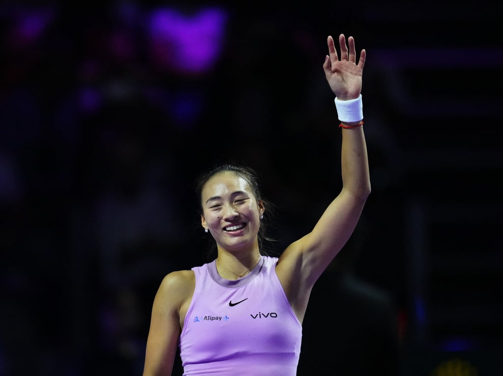 Zheng Qinwen waves to the crowd after becoming only the second Chinese player to reach the WTA Finals decider. Photo: Reuters Zheng Qinwen waves to the crowd after becoming only the second Chinese player to reach the WTA Finals decider. Photo: Reuters