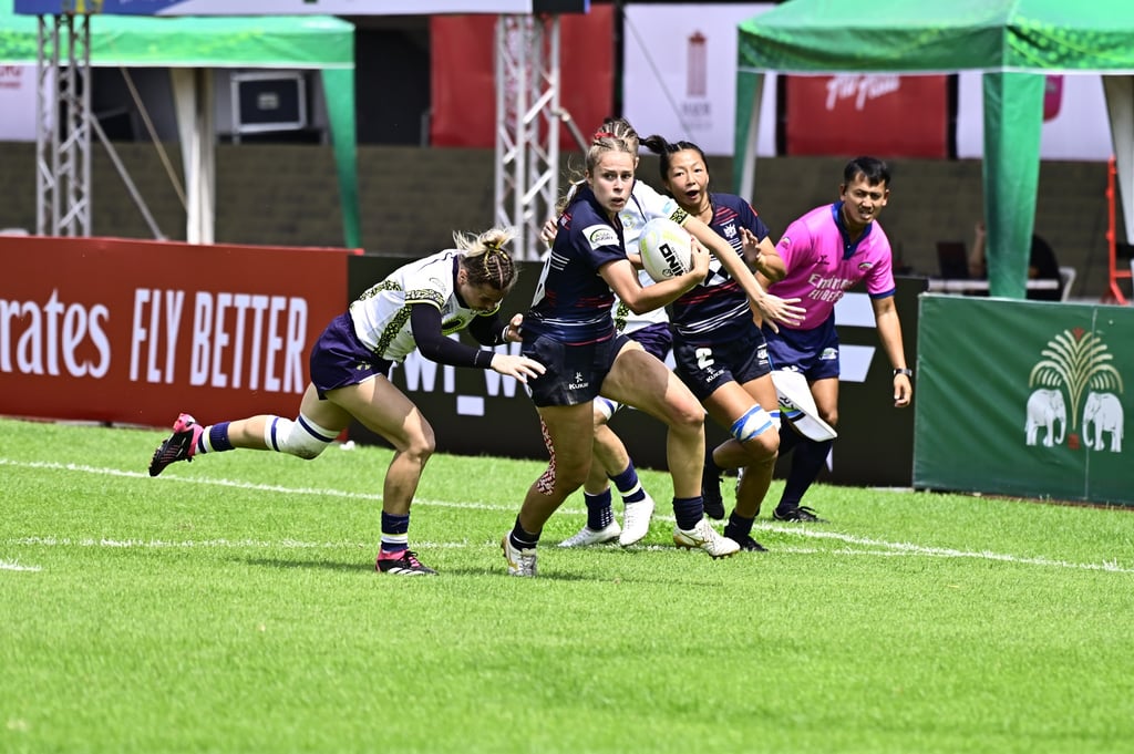Sabay Lynam scored a hat-trick of tries in Hong Kong’s 43-0 victory over United Arab Emirates. Photo: HKCR